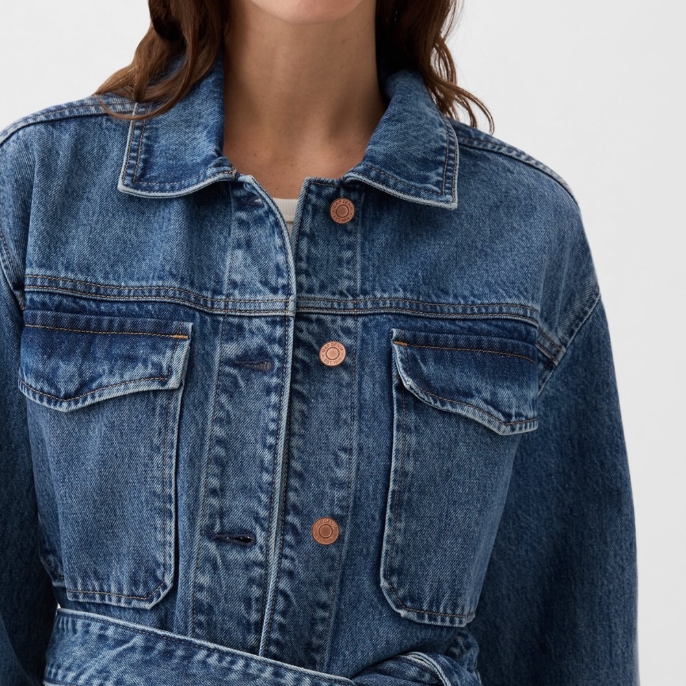 Gap Belted Denim Shirt Jacket, Medium Indigo,Size XL Tall, NWT